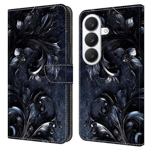 For Samsung Galaxy S26 Wallet Stand Case Pattern Printing Leather Phone Cover - Ink-colored Flower - 1