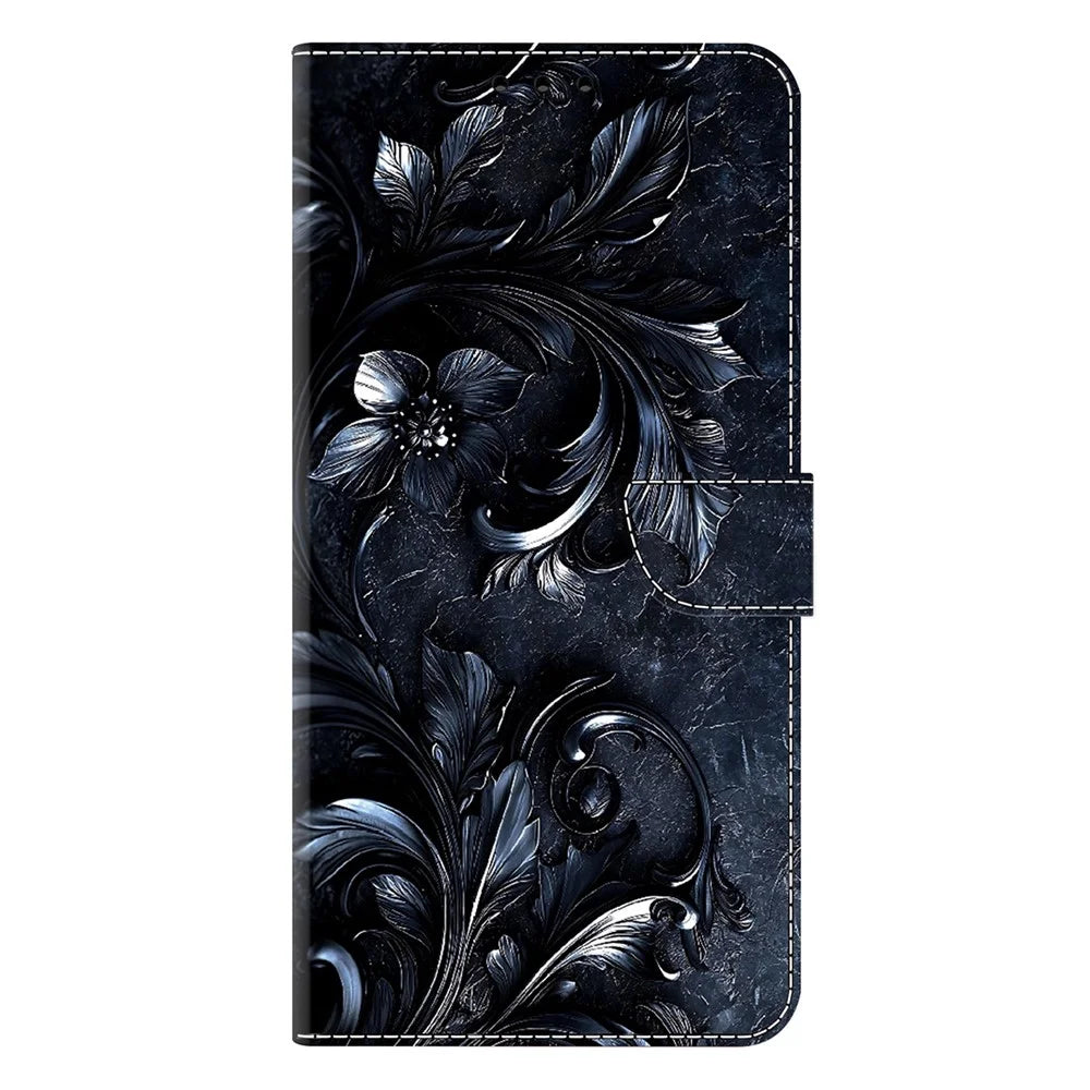 For Samsung Galaxy S26 Wallet Stand Case Pattern Printing Leather Phone Cover - Ink-colored Flower - 6