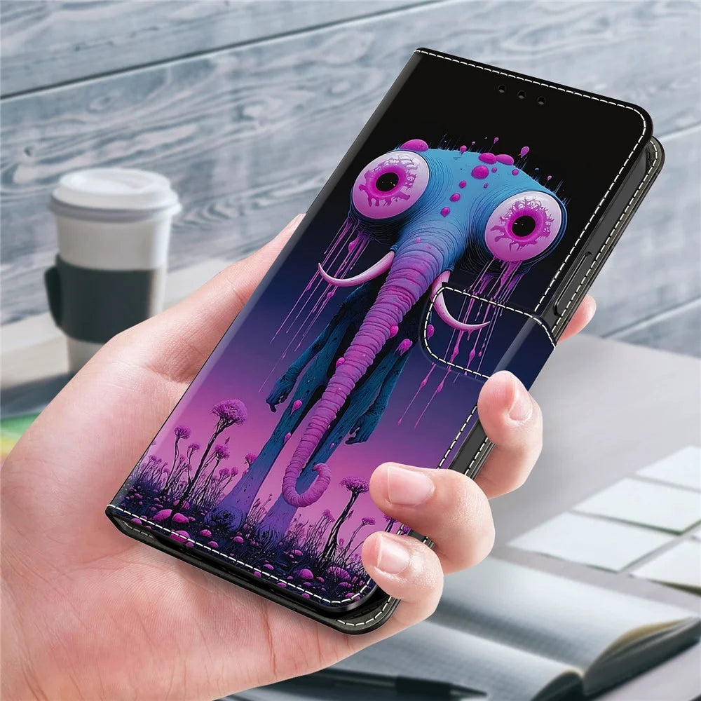 For Samsung Galaxy S26+ Wallet Stand Case Pattern Printing Leather Phone Cover - Long-nosed Elephant - 4