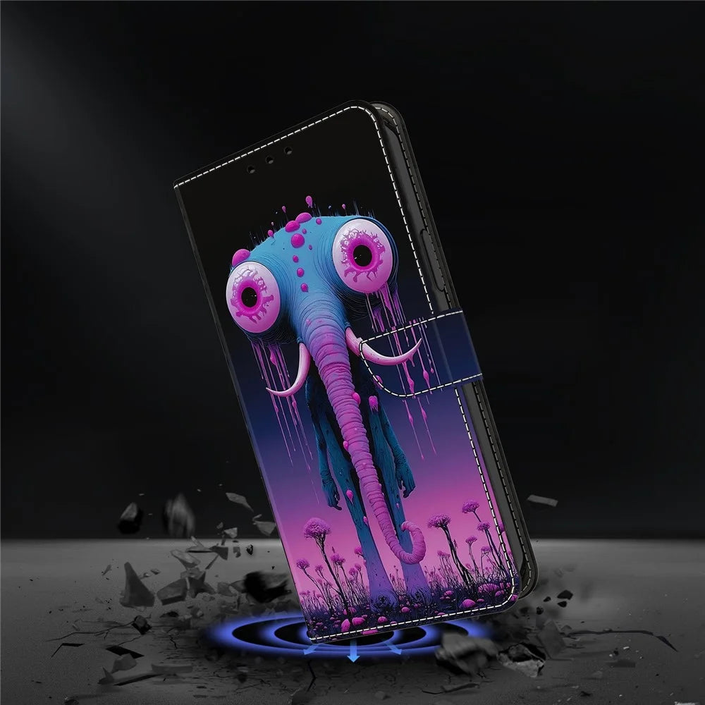 For Samsung Galaxy S26+ Wallet Stand Case Pattern Printing Leather Phone Cover - Long-nosed Elephant - 5