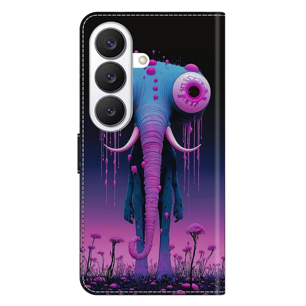 For Samsung Galaxy S26+ Wallet Stand Case Pattern Printing Leather Phone Cover - Long-nosed Elephant - 7