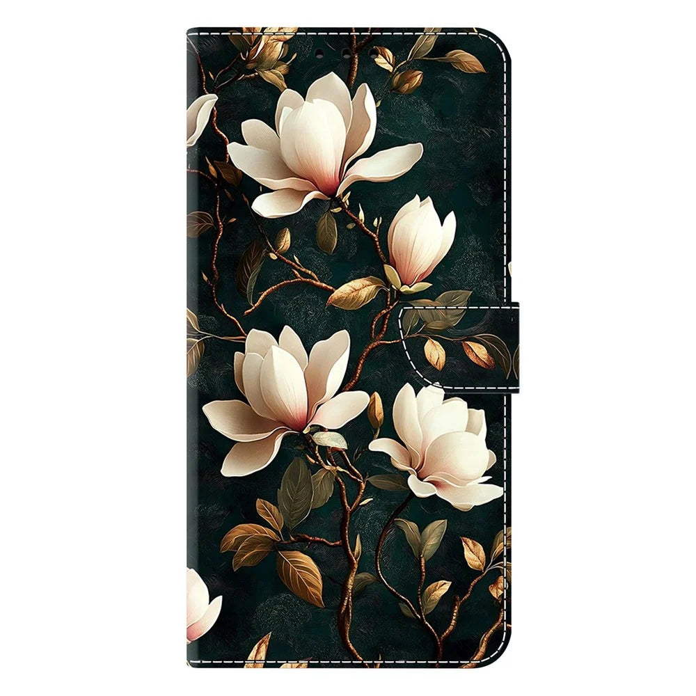 For Samsung Galaxy S26 Ultra Wallet Stand Case Pattern Printing Leather Phone Cover - White Magnolia - 6