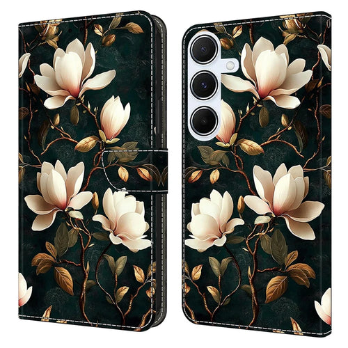 For Samsung Galaxy A16 4G  /  A16 5G Wallet Stand Case Pattern Printing Leather Phone Cover - White Magnolia - 1