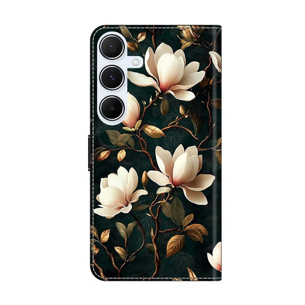 For Samsung Galaxy A16 4G  /  A16 5G Wallet Stand Case Pattern Printing Leather Phone Cover - White Magnolia - 7