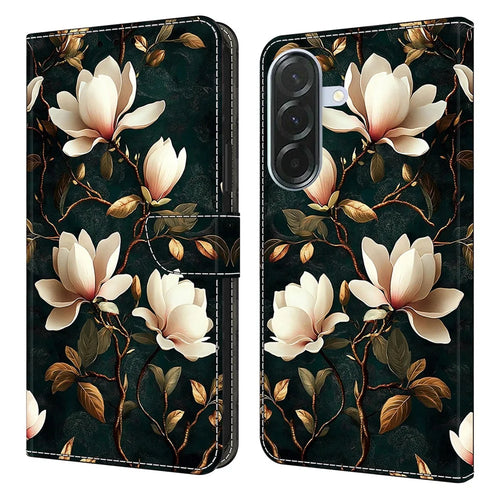 For Samsung Galaxy A26 5G Wallet Stand Case Pattern Printing Leather Phone Cover - White Magnolia - 1