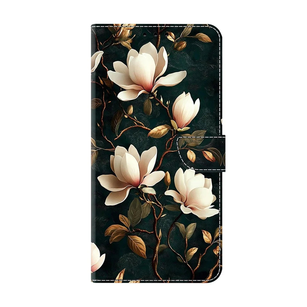 For Samsung Galaxy A26 5G Wallet Stand Case Pattern Printing Leather Phone Cover - White Magnolia - 6