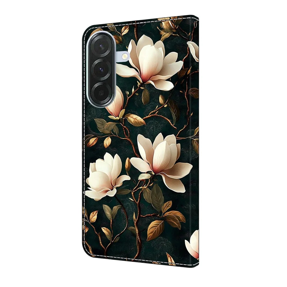 For Samsung Galaxy A26 5G Wallet Stand Case Pattern Printing Leather Phone Cover - White Magnolia - 7