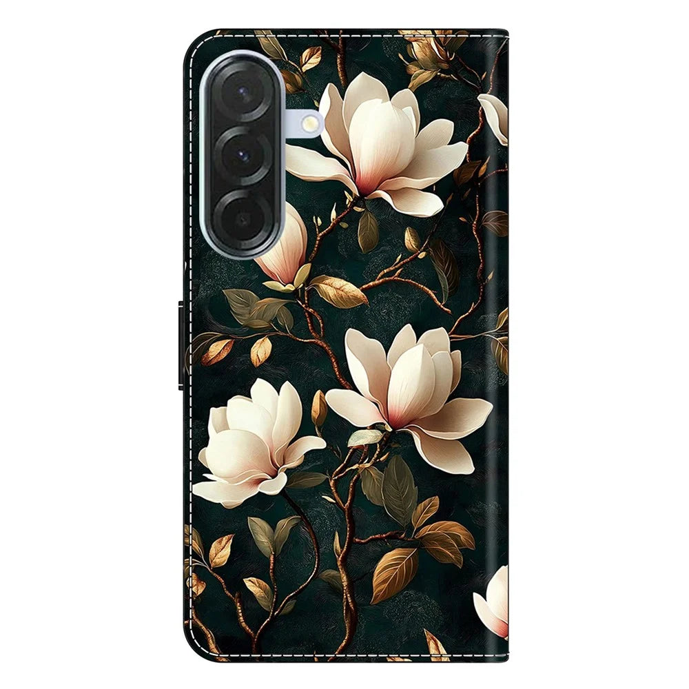 For Samsung Galaxy A36 5G Wallet Stand Case Pattern Printing Leather Phone Cover - White Magnolia - 7