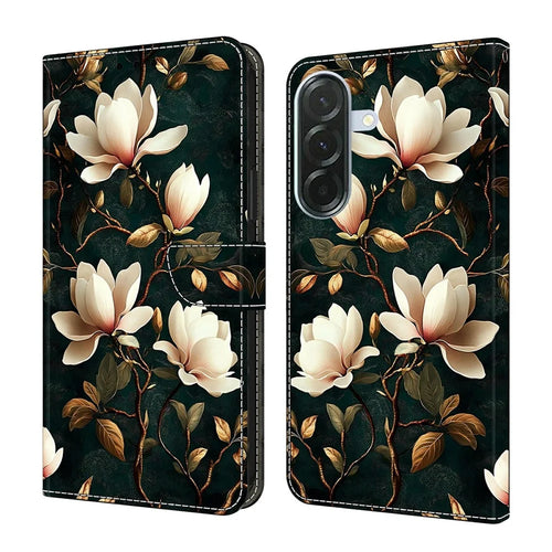 For Samsung Galaxy A56 5G Wallet Stand Case Pattern Printing Leather Phone Cover - White Magnolia - 1