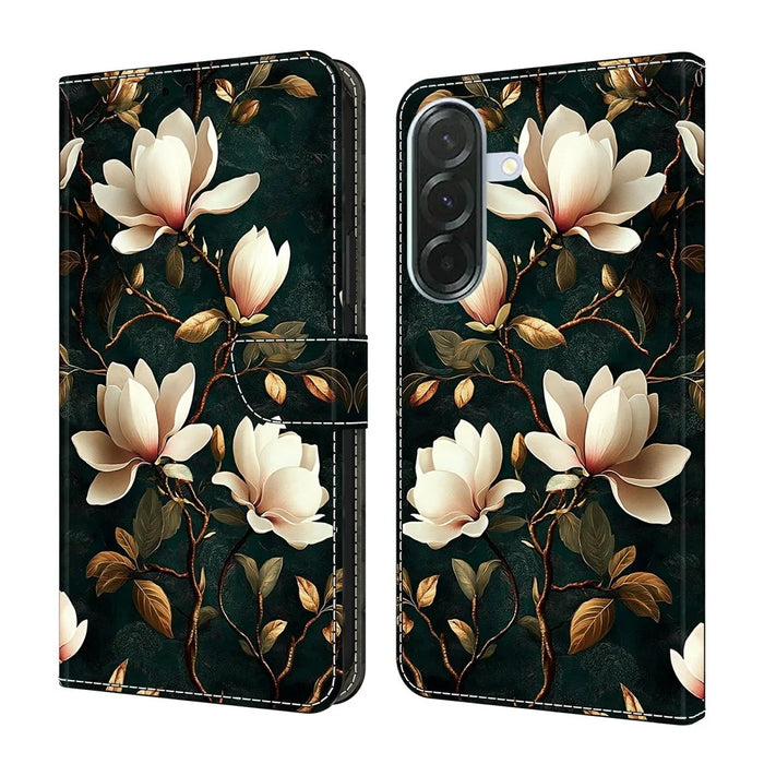 For Samsung Galaxy A56 5G Wallet Stand Case Pattern Printing Leather Phone Cover - White Magnolia - 1