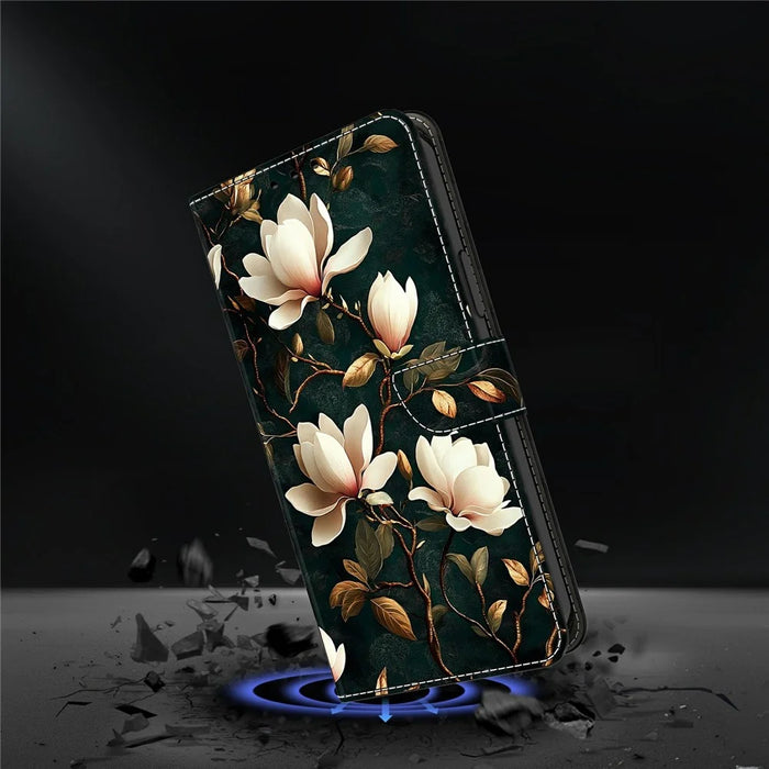 For Samsung Galaxy A56 5G Wallet Stand Case Pattern Printing Leather Phone Cover - White Magnolia - 5