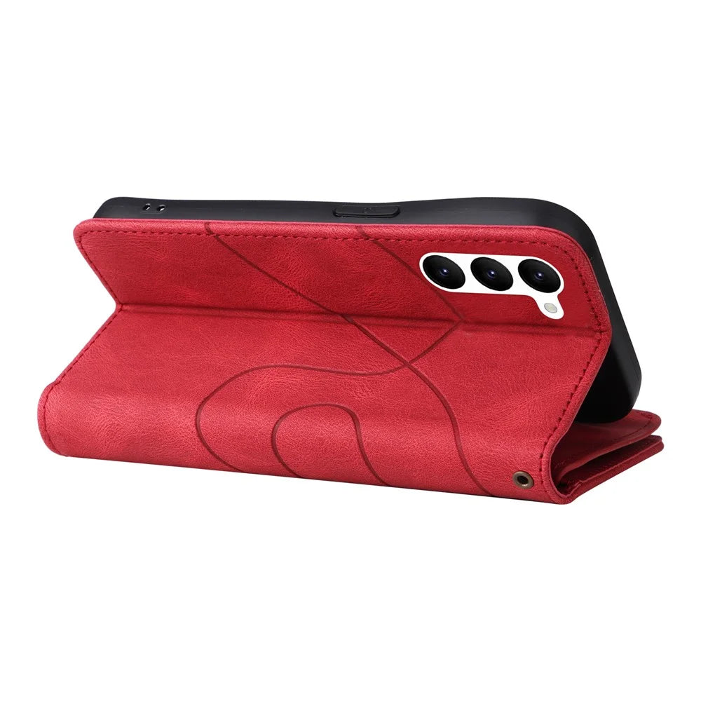 For Samsung Galaxy S23 Leather Case with Strap Zipper 9 Card Slot Phone Cover Stand - Red - 5