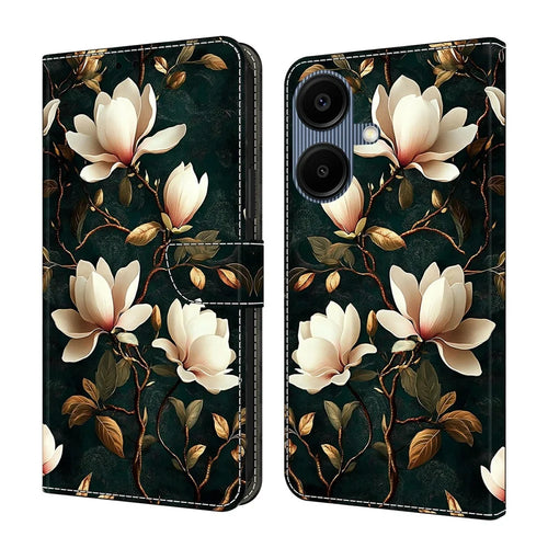 For Samsung Galaxy A08 5G / A08 4G / A07 4G Wallet Stand Case Pattern Printing Leather Phone Cover - White Magnolia - 1