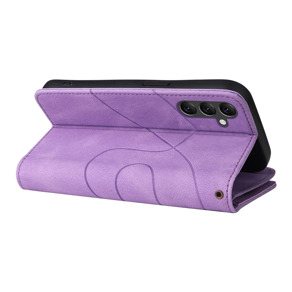 For Samsung Galaxy A14 5G / A14 4G Leather Case with Strap Zipper 9 Card Slot Phone Cover Stand - Light Purple - 5