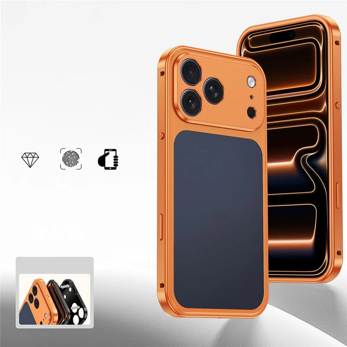 For iPhone 17 Pro Max Metal Frame Case Magnetic Snap On Frame PC Hollow Back Heat Dissipation Shockproof Cover - Titanium Orange - 2