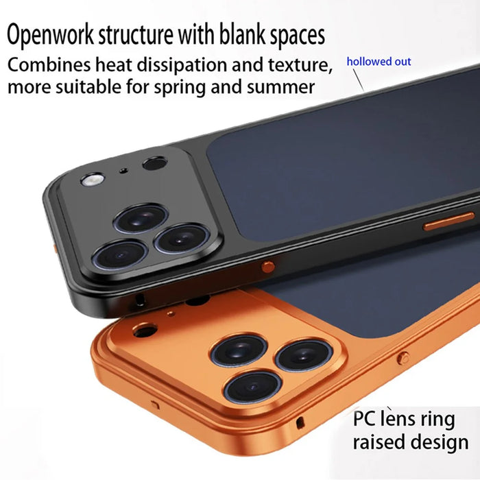 For iPhone 17 Pro Max Metal Frame Case Magnetic Snap On Frame PC Hollow Back Heat Dissipation Shockproof Cover - Titanium Orange - 6