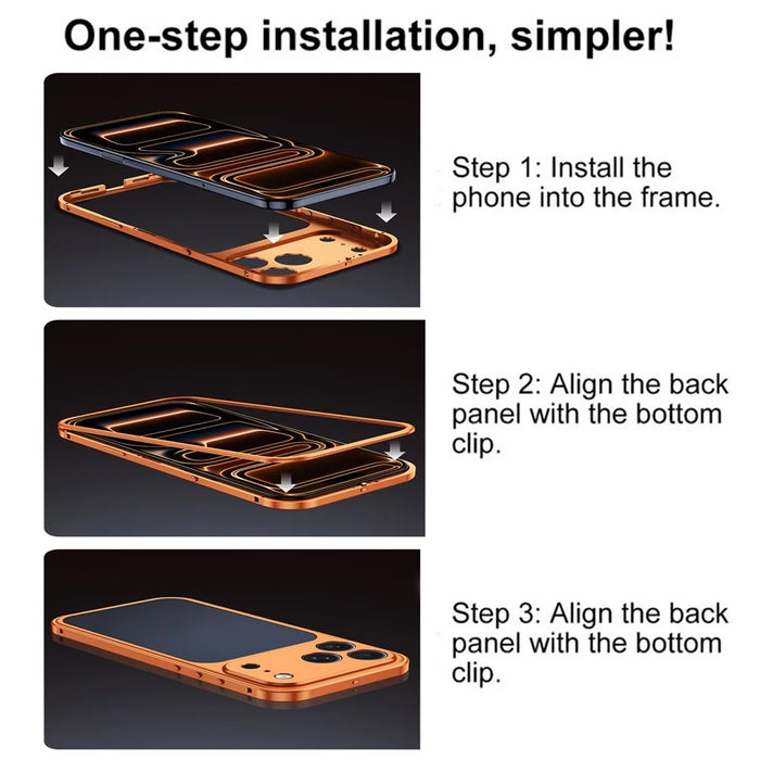 For iPhone 17 Pro Max Metal Frame Case Magnetic Snap On Frame PC Hollow Back Heat Dissipation Shockproof Cover - Titanium Orange - 7