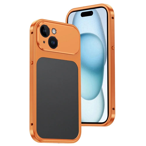 For iPhone 15 Metal Frame Case Magnetic Snap On Frame PC Hollow Back Heat Dissipation Shockproof Cover - Titanium Orange - 1
