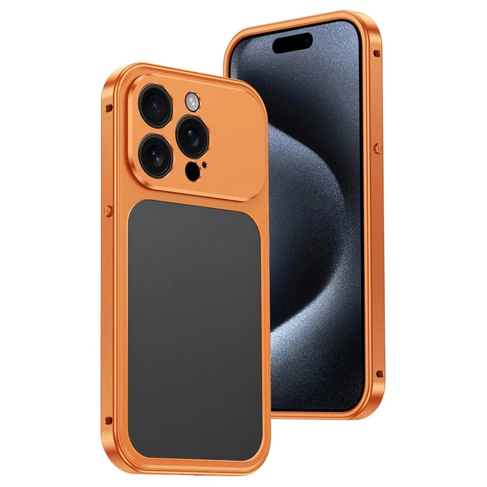 For iPhone 15 Pro Max Metal Frame Case Magnetic Snap On Frame PC Hollow Back Heat Dissipation Shockproof Cover - Titanium Orange - 1
