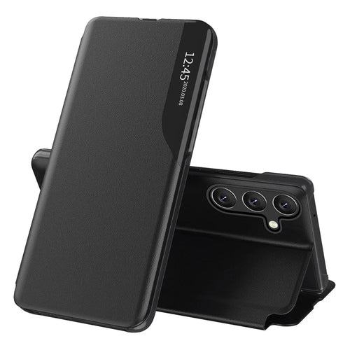 For Samsung Galaxy A27 5G Case Stand View Window Leather Phone Cover - Black - 1