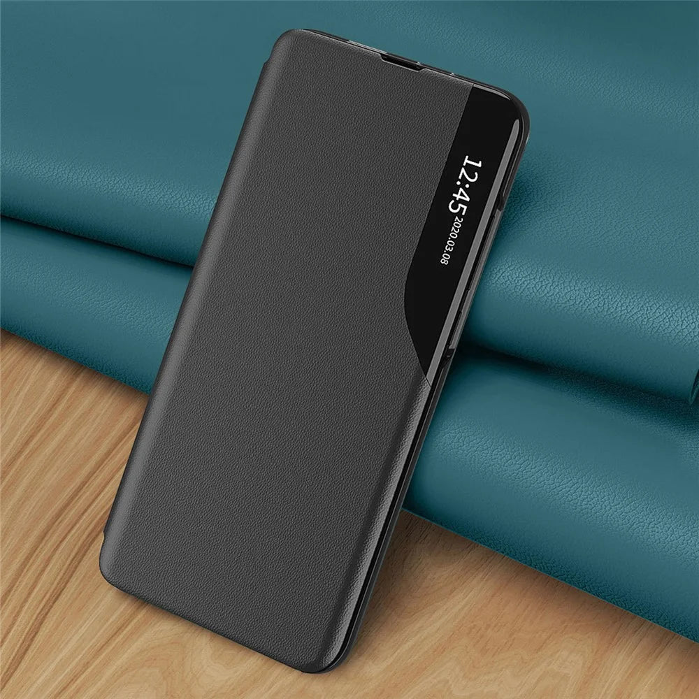 For Samsung Galaxy A27 5G Case Stand View Window Leather Phone Cover - Black - 7