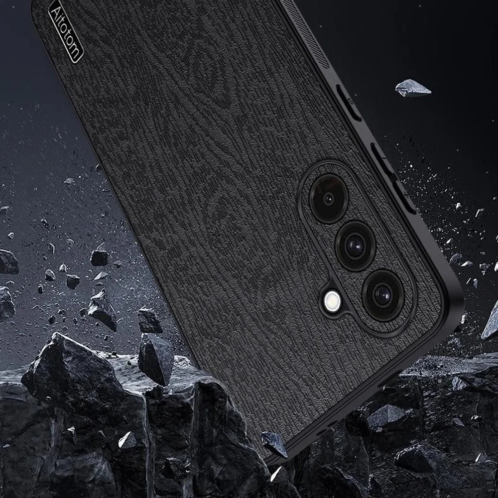 For Samsung Galaxy A27 5G Case Wood Texture PU Leather Coated PC TPU Phone Cover - Black - 7