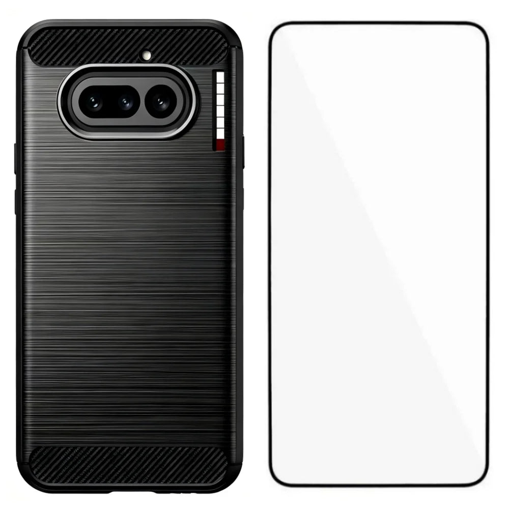 WANLONFENG for Nothing Phone (4a) Case with Screen Film  LS Series Big Lens Hole Brushed Texture TPU Phone Cover - Black - 1