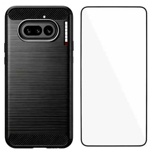 WANLONFENG for Nothing Phone (4a) Case with Screen Film  LS Series Big Lens Hole Brushed Texture TPU Phone Cover - Black - 1