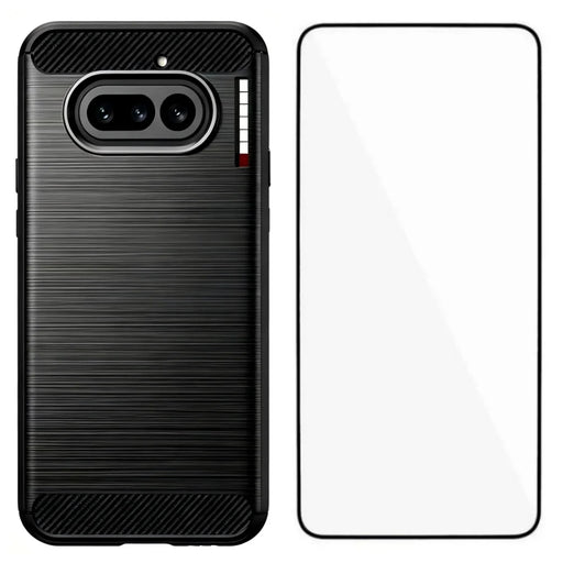 WANLONFENG for Nothing Phone (4a) Case with Screen Film  LS Series Big Lens Hole Brushed Texture TPU Phone Cover - Black - 1