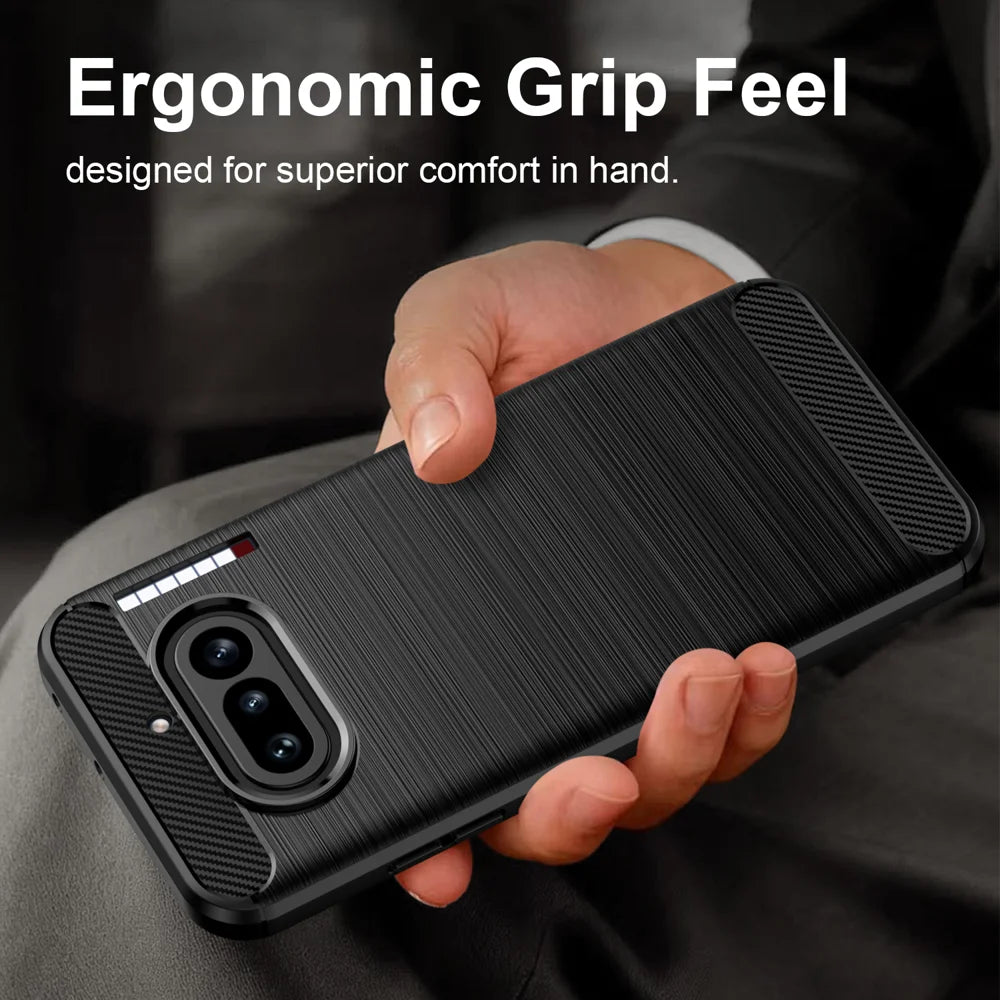 WANLONFENG for Nothing Phone (4a) Case with Screen Film  LS Series Big Lens Hole Brushed Texture TPU Phone Cover - Black - 3