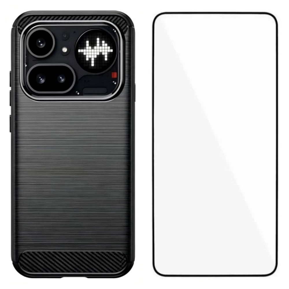 WANLONFENG for Nothing Phone (4a) Pro Case with Screen Film  LS Series Big Lens Hole Brushed Texture TPU Phone Cover - Black - 1