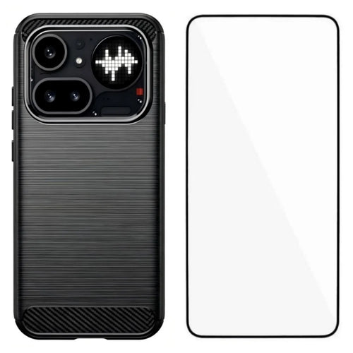 WANLONFENG for Nothing Phone (4a) Pro Case with Screen Film  LS Series Big Lens Hole Brushed Texture TPU Phone Cover - Black - 1