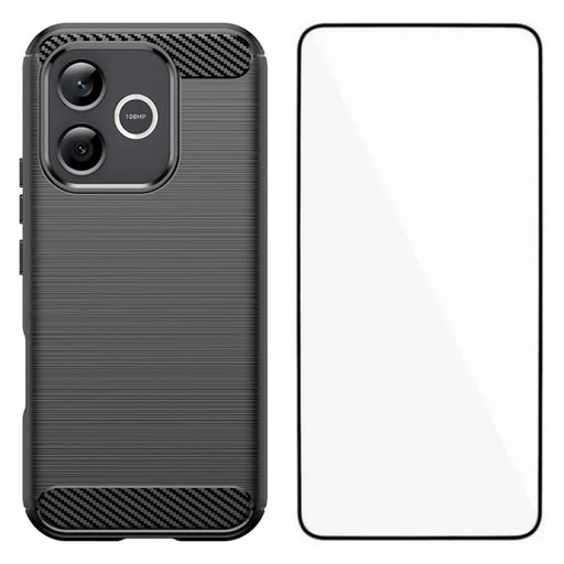 WANLONFENG for Honor 600 Lite 5G Case with Screen Film  LS Series Big Lens Hole Brushed Texture TPU Phone Cover - Black - 1