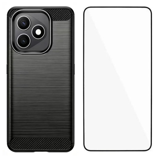 WANLONFENG for Honor X8d 4G Case with Screen Film  LS Series Big Lens Hole Brushed Texture TPU Phone Cover - Black - 1