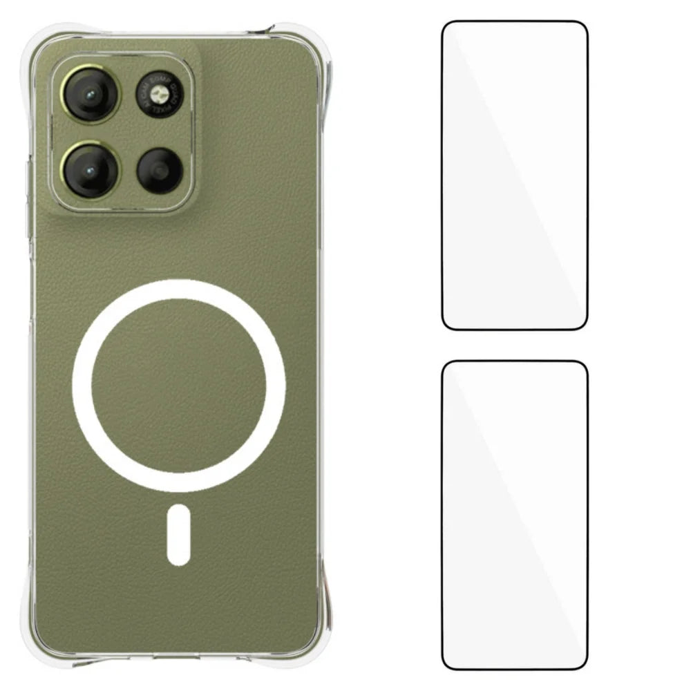 WANLONFENG for Motorola Moto G17 4G / Motorola Moto G15 4G / Motorola Moto G15 Power 4G / Motorola Moto G17 Power 4G WL1 Series 2.0mm Magnetic Case Clear TPU Phone Back Cover with 2Pcs Screen Films - Transparent - 1
