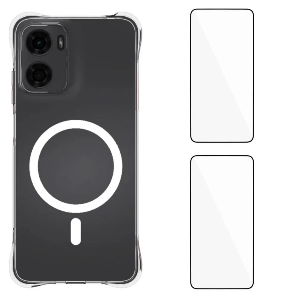 WANLONFENG for Motorola Moto G05 4G WL1 Series 2.0mm Magnetic Case Clear TPU Phone Back Cover with 2Pcs Screen Films - Transparent - 1