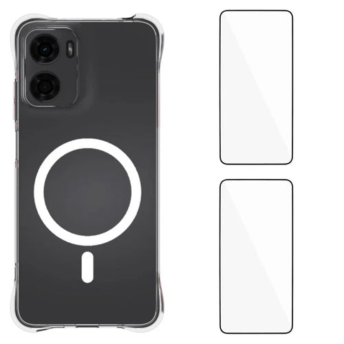 WANLONFENG for Motorola Moto G05 4G WL1 Series 2.0mm Magnetic Case Clear TPU Phone Back Cover with 2Pcs Screen Films - Transparent - 1