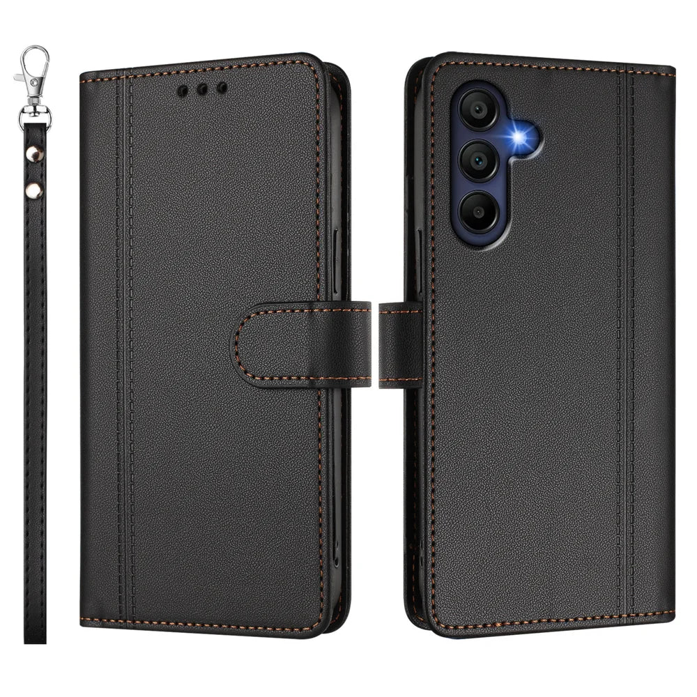 For Samsung Galaxy A16 4G / Galaxy A16 5G Case 9 Card Slots PU Leather Flip Wallet Phone Cover with Hand Strap - Black - 2