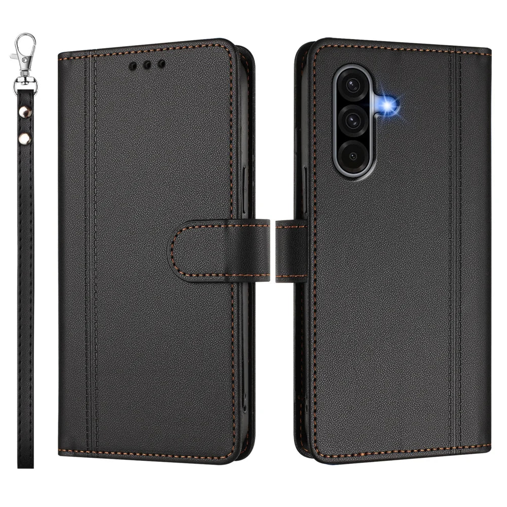 For Samsung Galaxy A37 5G / A56 5G / A36 5G Case 9 Card Slots PU Leather Flip Wallet Phone Cover with Hand Strap - Black - 2