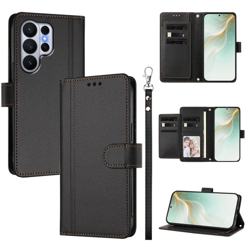 For Samsung Galaxy S26 Ultra Case 9 Card Slots PU Leather Flip Wallet Phone Cover with Hand Strap - Black - 1