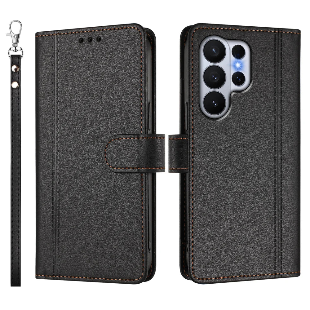 For Samsung Galaxy S26 Ultra Case 9 Card Slots PU Leather Flip Wallet Phone Cover with Hand Strap - Black - 2