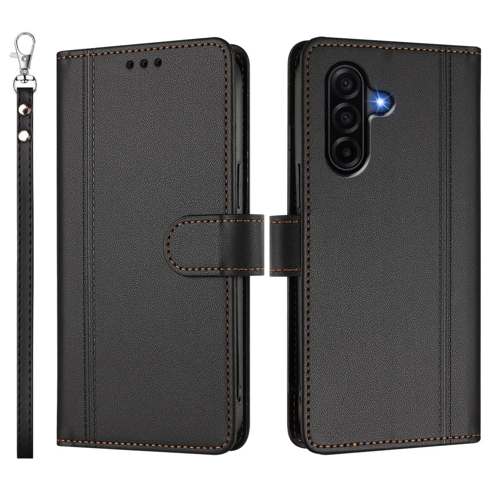 For Samsung Galaxy A57 5G Case 9 Card Slots PU Leather Flip Wallet Phone Cover with Hand Strap - Black - 2