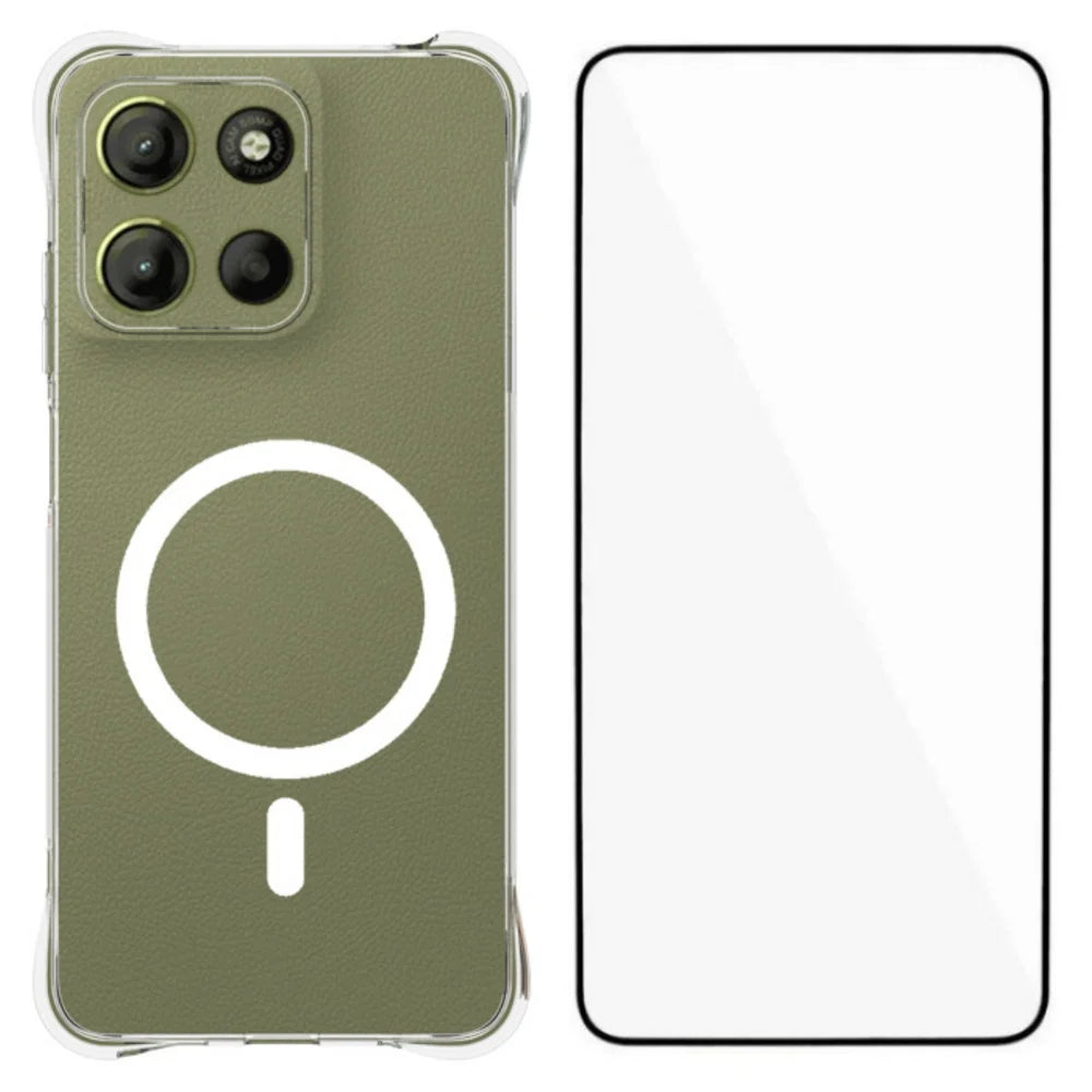 WANLONFENG for Motorola Moto G17 4G / Motorola Moto G15 4G / Motorola Moto G15 Power 4G / Motorola Moto G17 Power 4G WL2 Series 2.0mm Magnetic Case Clear TPU Phone Back Cover with Screen Films - Transparent - 1