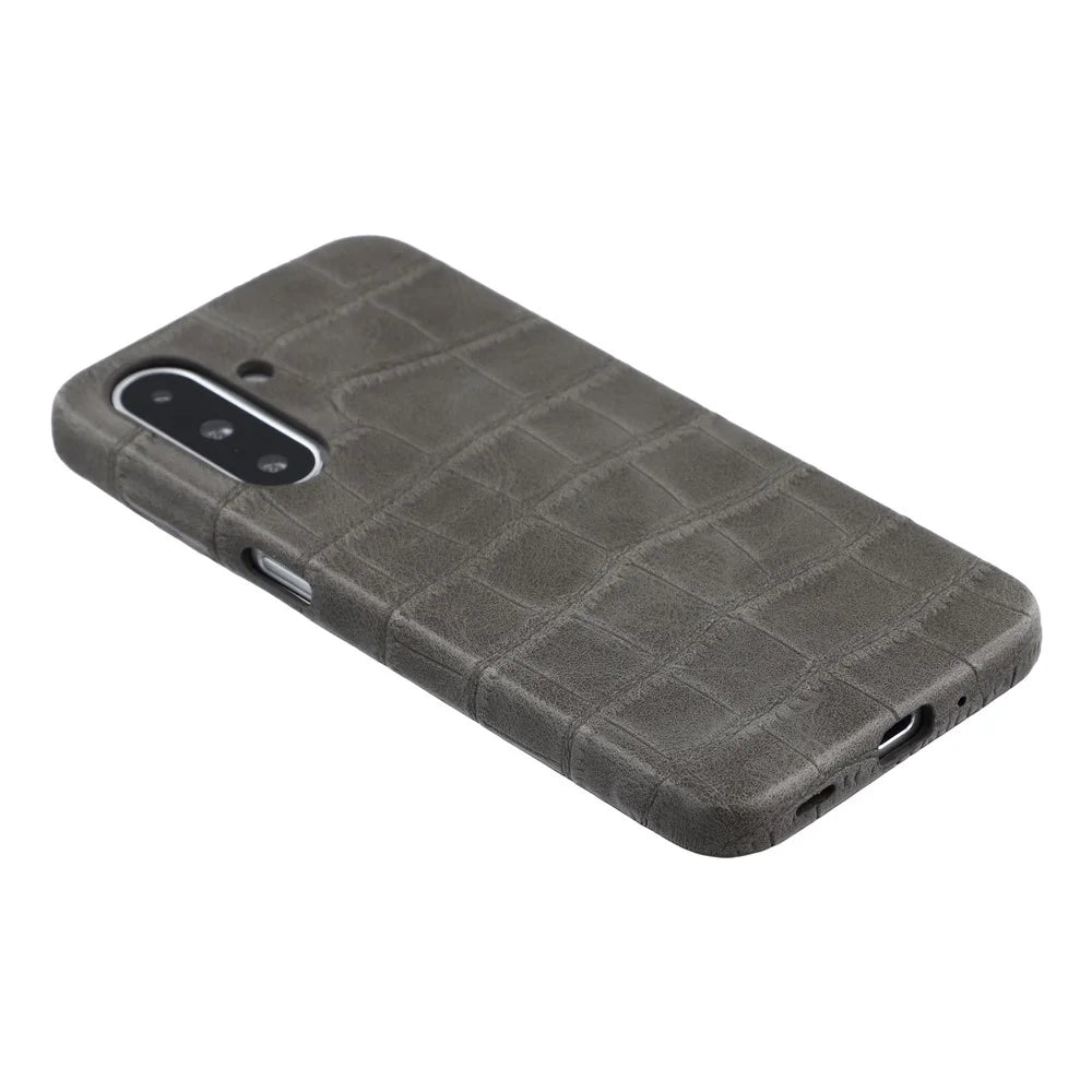 For Samsung Galaxy S25 Case Crocodile Pattern PU Leather Coated PC+TPU Protective Cover - Grey - 5