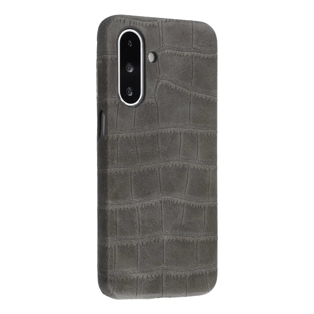For Samsung Galaxy A57 5G Case Crocodile Pattern PU Leather Coated PC+TPU Protective Cover - Grey - 1