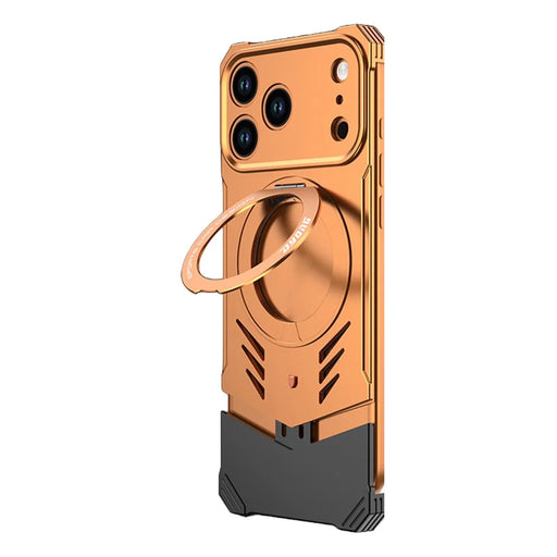 DYONG For iPhone 17 Pro Max Metal Case Frameless Hollow Heat Dissipation Phone Cover with Kickstand - Orange - 1