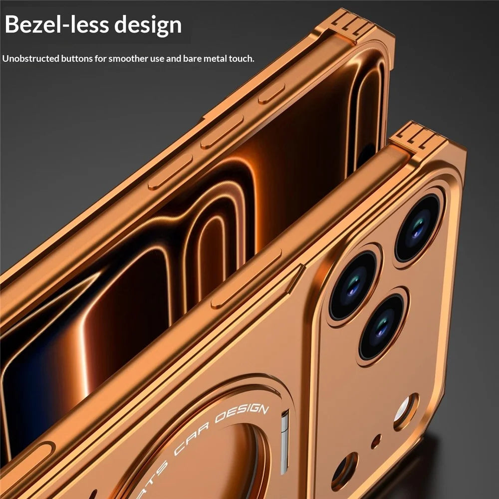 DYONG For iPhone 17 Pro Max Metal Case Frameless Hollow Heat Dissipation Phone Cover with Kickstand - Orange - 6