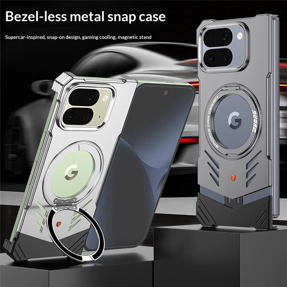 DYONG For Google Pixel 10 Pro Fold Metal Case Frameless Hollow Heat Dissipation Phone Cover with Kickstand - Tarnish - 2