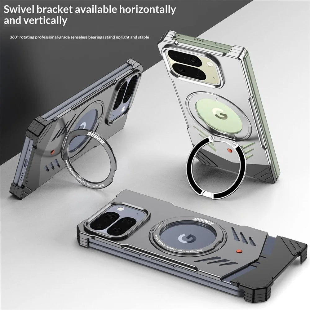 DYONG For Google Pixel 10 Pro Fold Metal Case Frameless Hollow Heat Dissipation Phone Cover with Kickstand - Tarnish - 5