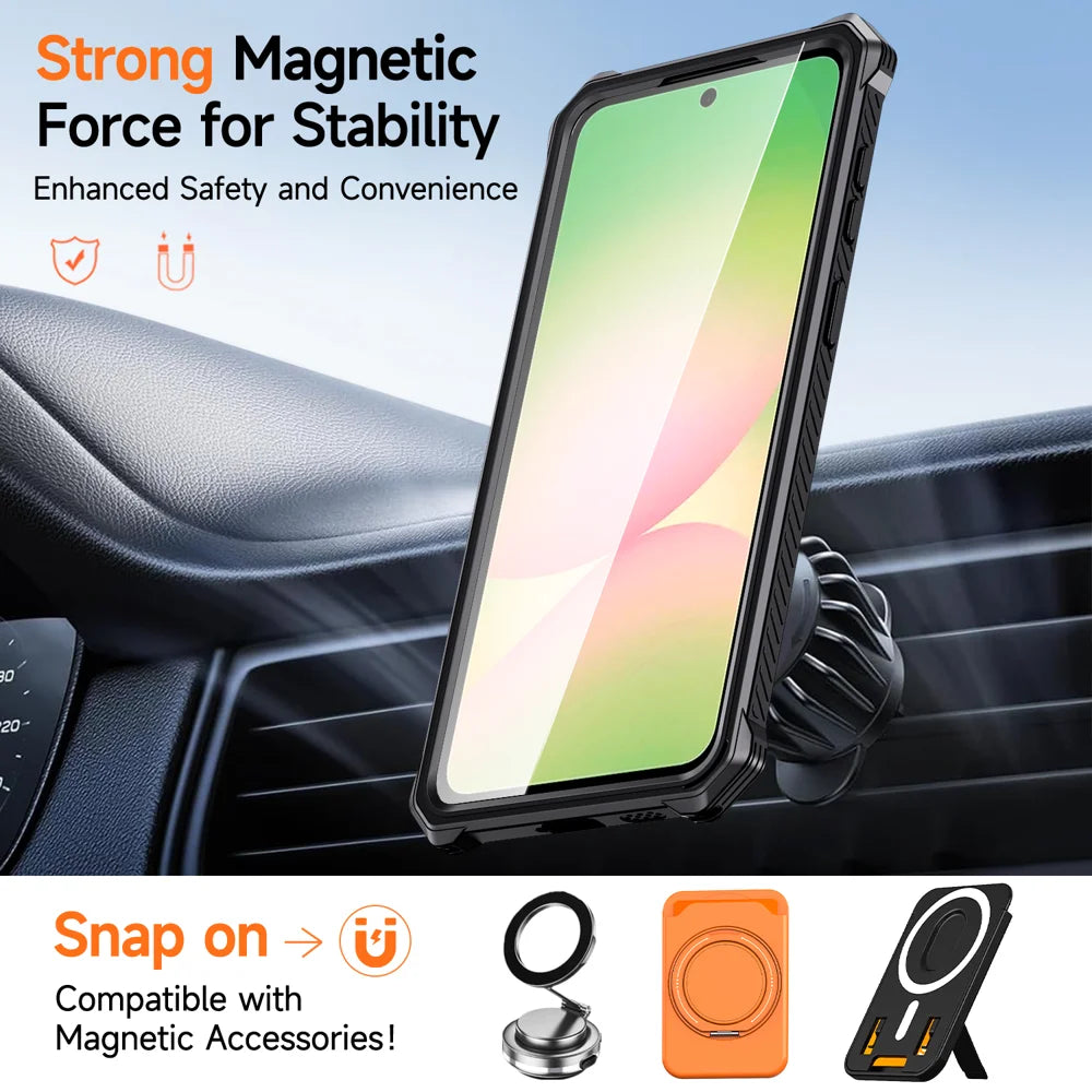 For Samsung Galaxy A27 5G / Galaxy A36 5G / Galaxy A56 5G / Galaxy A37 5G Magnetic Case TPU + PC Kickstand Phone Cover Drop Protection - Orange - 2